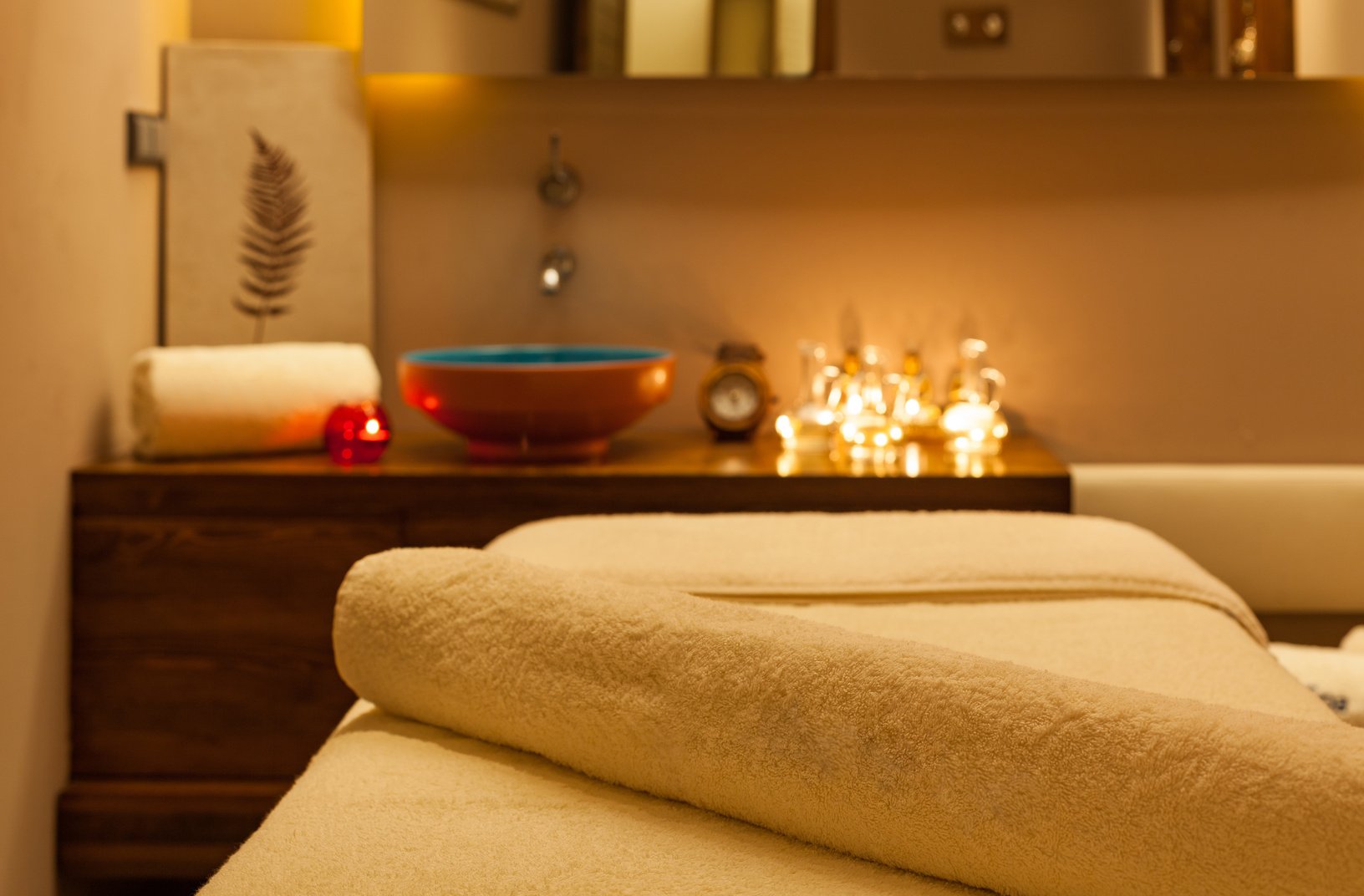 Detail of Massage room. Focus on towel